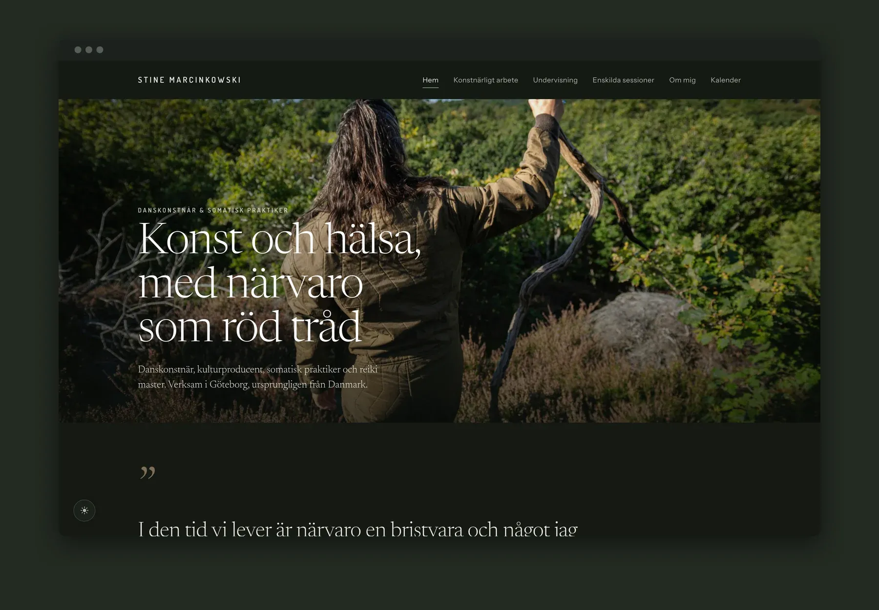 The home page in dark mode